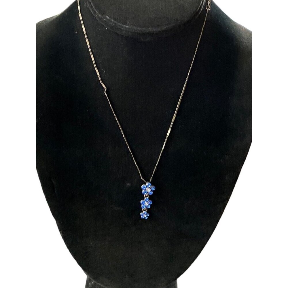1928 Co Necklace Boho Flower Drop Deep and Pale Blue Crystal Pendant - Picture 2 of 3